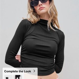 Cider Black Long Sleeve Mockneck Ruched Top NWT